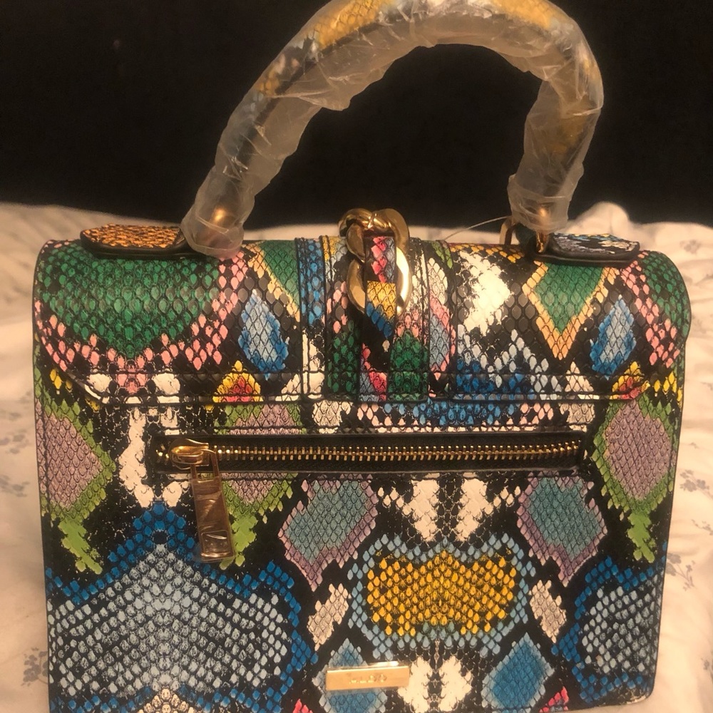 This is a bag I bought from Aldo.It is multicolored.Has 2 pockets.